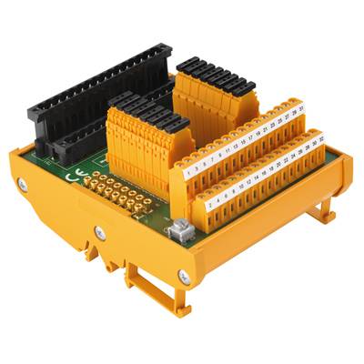 Elektronische Komponente mit gelben und schwarzen Steckverbindern auf einer Platine. Eignet sich für den Einsatz in industriellen Anwendungen.