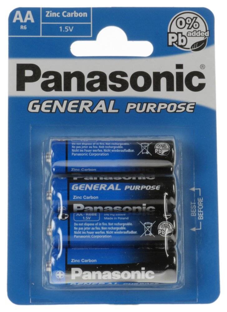 Batterie 1,5V Mignon AA Bli4 Panasonic R6BE/4BP(Verpackungseinheit 4) 1,5 V, 14,5 mm