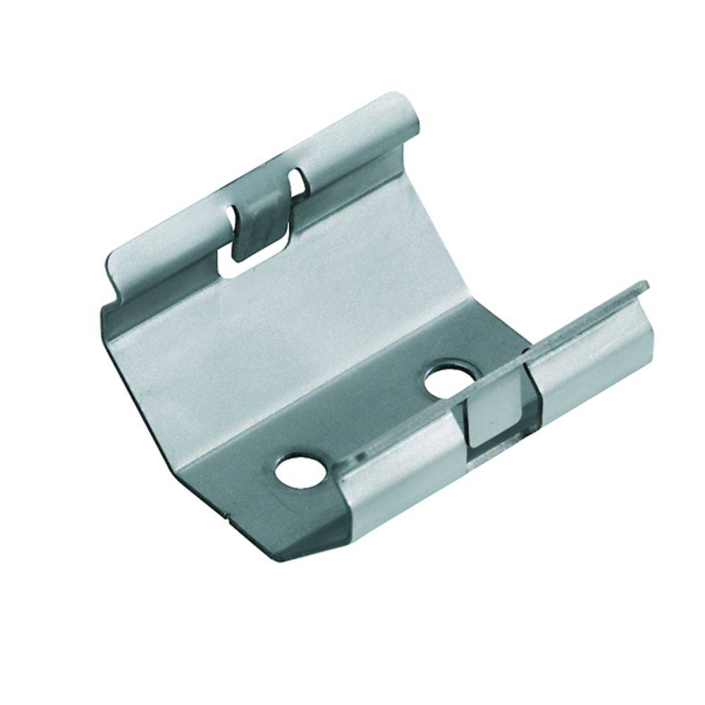 Metallklammer mit zwei Löchern und gebogenem Design, möglicherweise zur Befestigung in technischen Anwendungen.