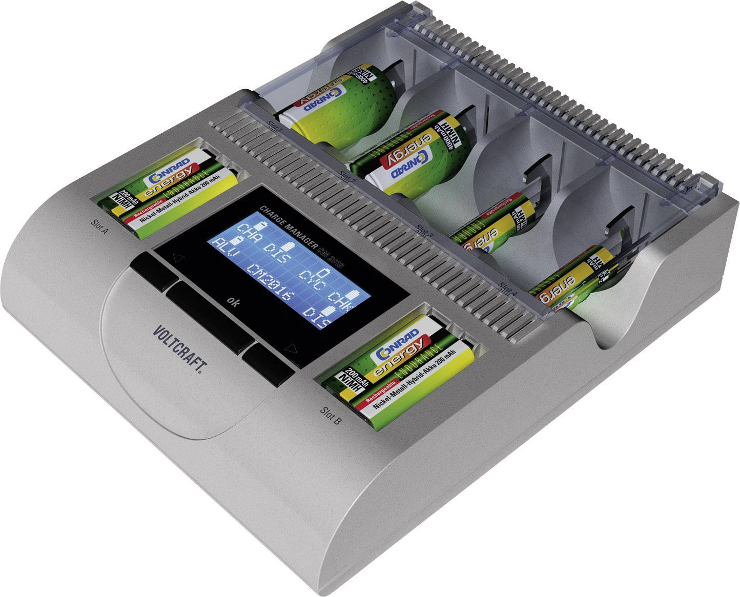 VOLTCRAFT Charge Manager CM2016 Rundzellen-Ladegerät NiCd, NiMH, NiZn Micro (AAA), Mignon (AA), Baby (C), Mono (D), 9V Block
