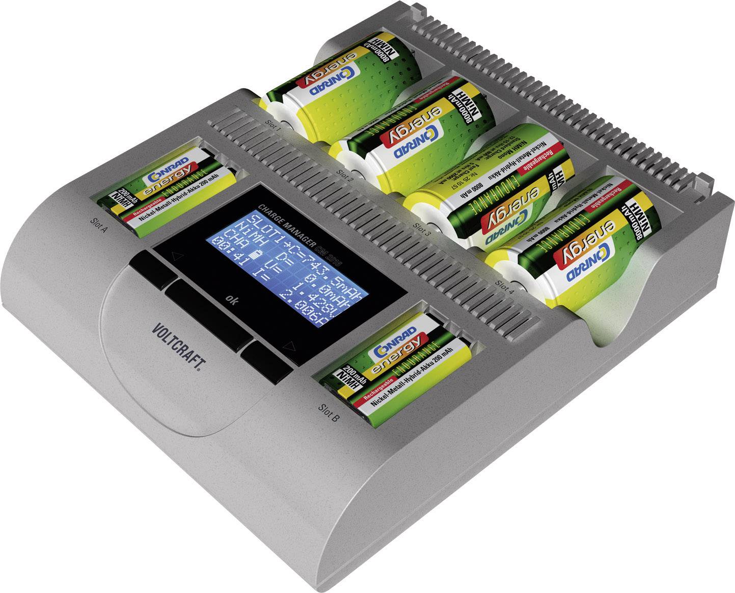 VOLTCRAFT Charge Manager CM2016 Rundzellen-Ladegerät NiCd, NiMH, NiZn Micro (AAA), Mignon (AA), Baby (C), Mono (D), 9V Block