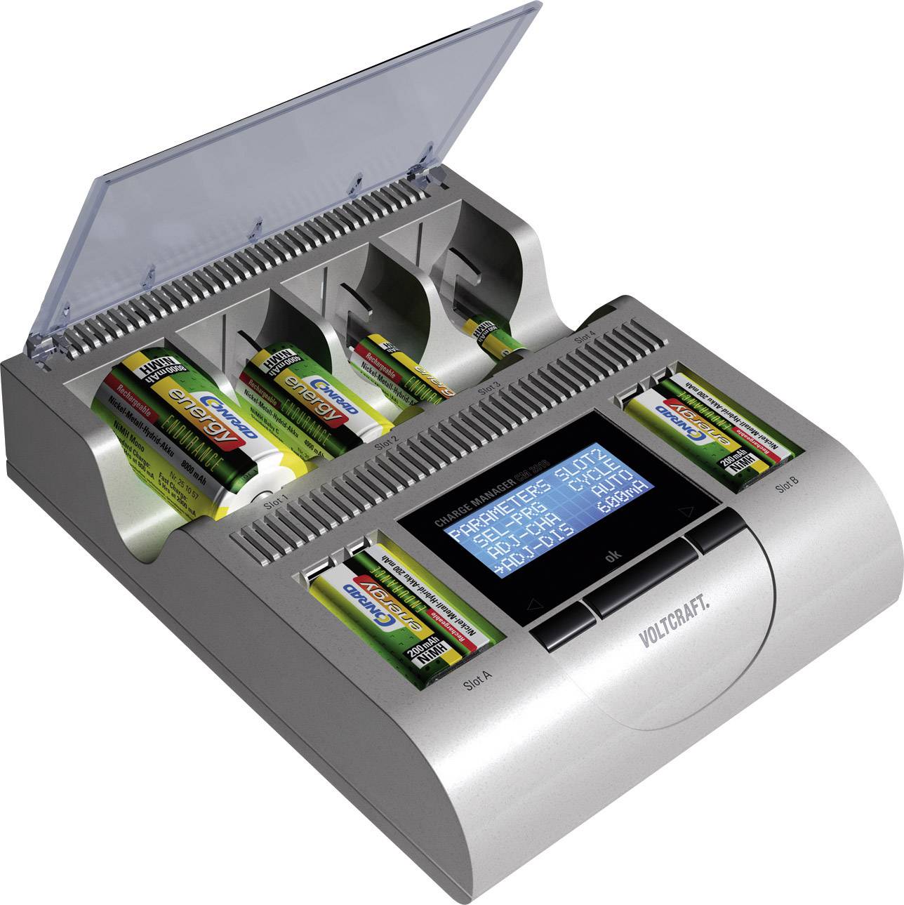 VOLTCRAFT Charge Manager 2016 EU-East Rundzellen-Ladegerät NiCd, NiMH, NiZn Micro (AAA), Mignon (AA), Baby (C), Mono (D), 9V Block