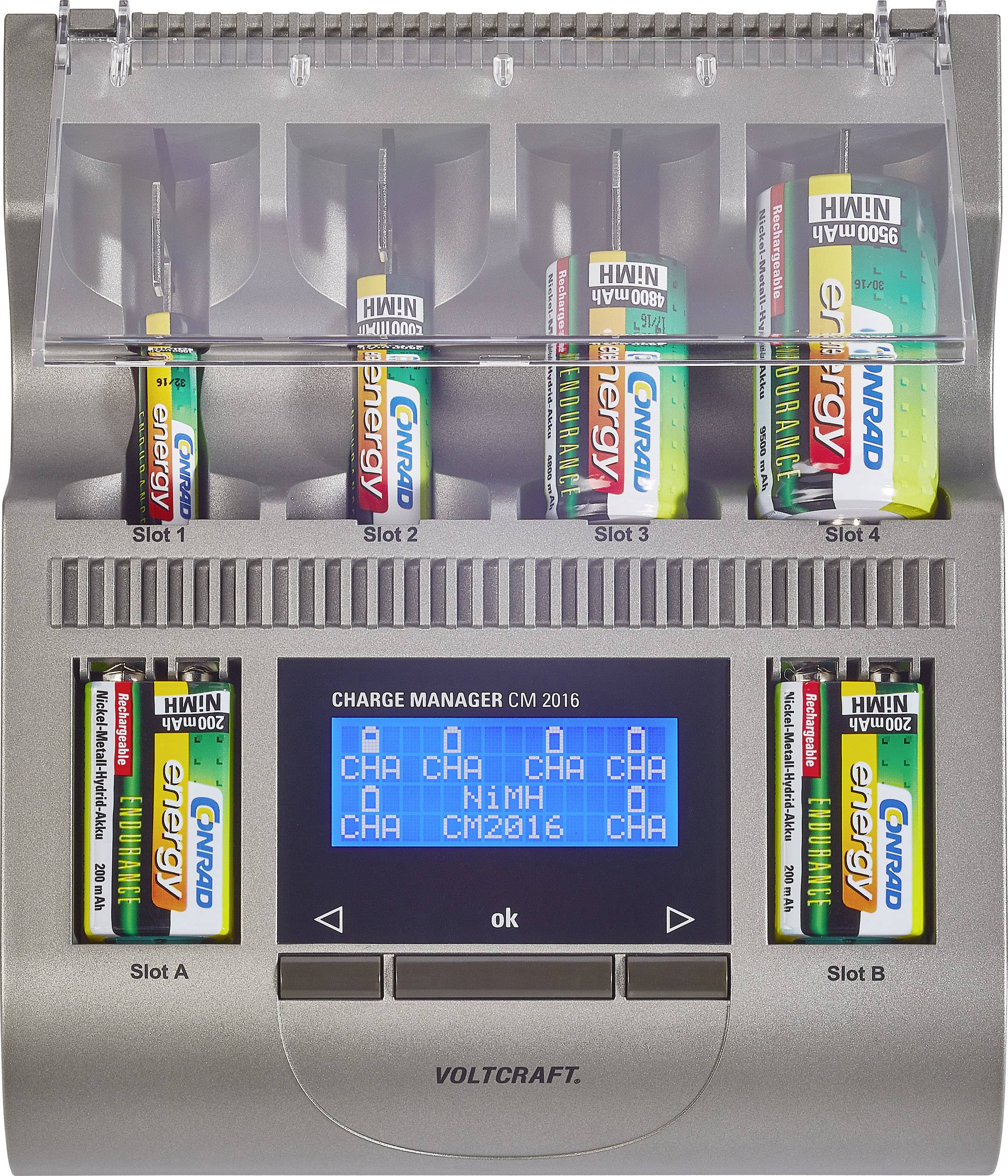 VOLTCRAFT Charge Manager 2016 EU-East Rundzellen-Ladegerät NiCd, NiMH, NiZn Micro (AAA), Mignon (AA), Baby (C), Mono (D), 9V Block