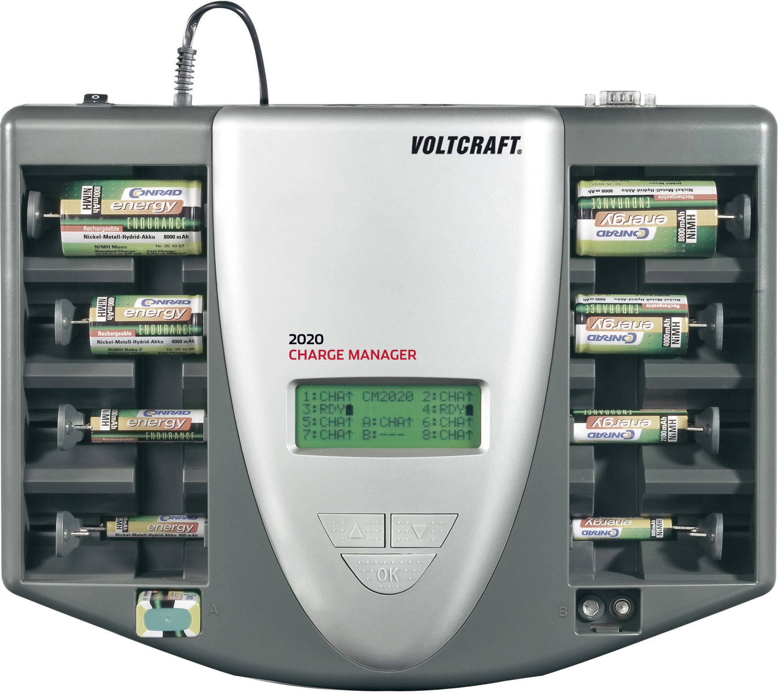 VOLTCRAFT Charge Manager CM2020 Rundzellen-Ladegerät NiCd, NiMH Micro (AAA), Mignon (AA), Baby (C), Mono (D), 9V Block