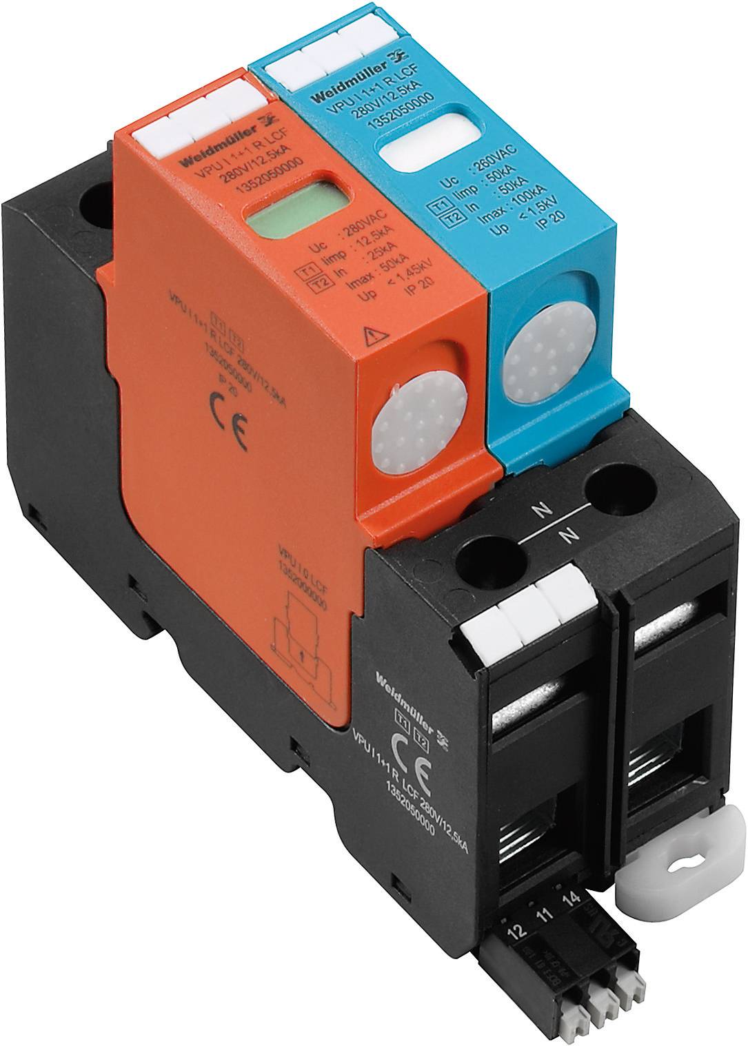 Weidmüller 1352050000 VPU I 1+1R LCF 280V12,5kA Überspannungsschutz-Ableiter Überspannungsschutz für: Verteilerschrank 20 kA 1St.