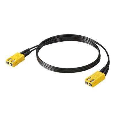 Ein schwarzes Kabel mit gelben Steckverbindern an beiden Enden.