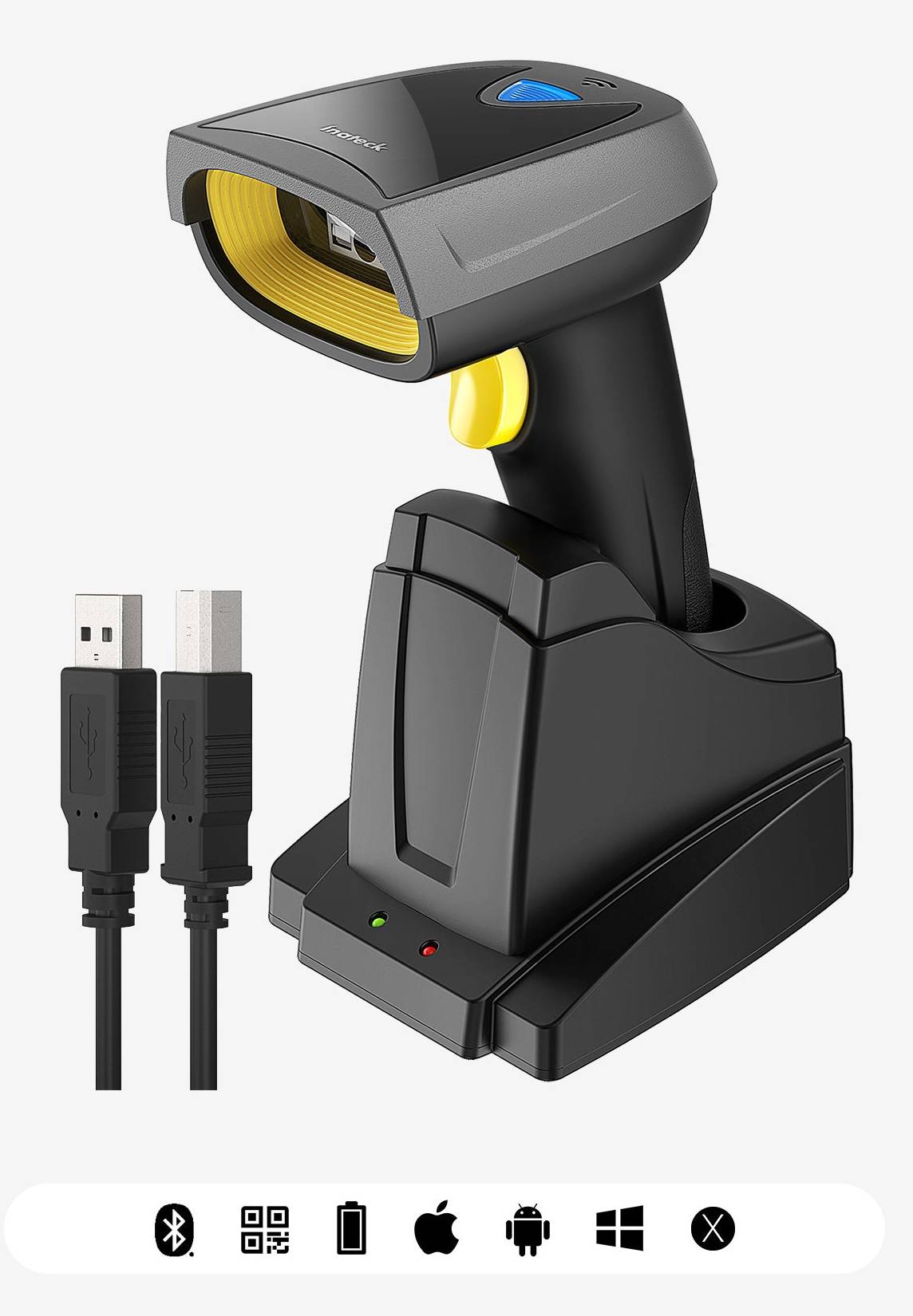 inateck BCST-52 2D Barcode Scanner mit Ladestation Schwarz Multimedia-Technik Barcodescanner