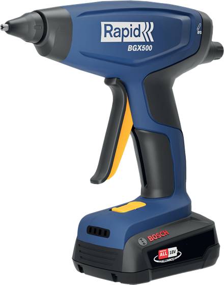 Rapid BGX500, Heißklebepistole, Schwarz, Blau, 14,994 g/min, 12 cm, 3 min, Akku