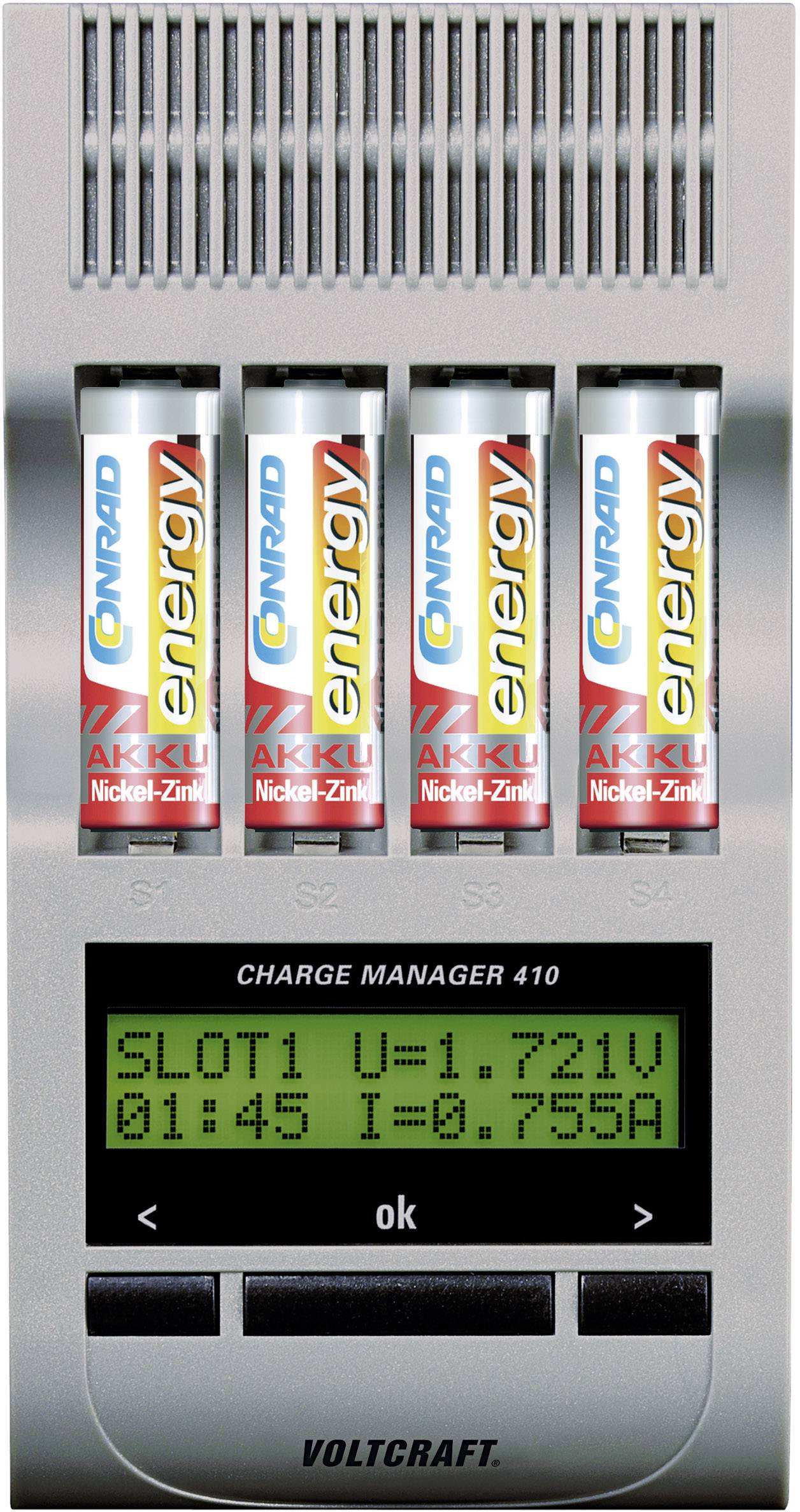 VOLTCRAFT Charge Manager CM410 Rundzellen-Ladegerät NiCd, NiMH, NiZn Micro (AAA), Mignon (AA)