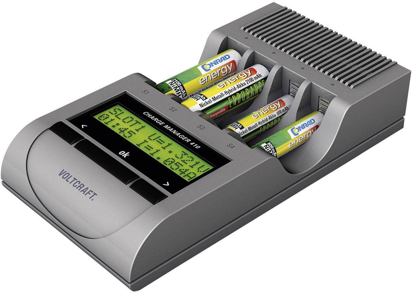VOLTCRAFT Charge Manager CM410 Rundzellen-Ladegerät NiCd, NiMH, NiZn Micro (AAA), Mignon (AA)