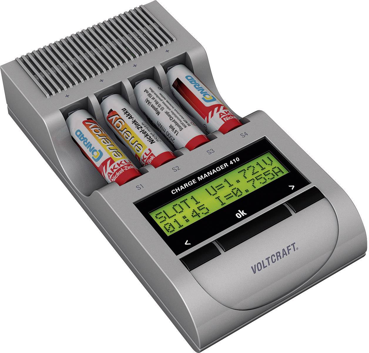 VOLTCRAFT Charge Manager CM410 Rundzellen-Ladegerät NiCd, NiMH, NiZn Micro (AAA), Mignon (AA)