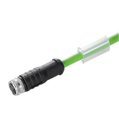 Ein grünes Kabel mit einem schwarzen Steckverbinder und einer transparenten Isolierung in der Mitte, geeignet für elektronische Verbindungen.