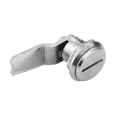 Metallschloss-Cam mit Schraube zur Befestigung, seitlich dargestellt.