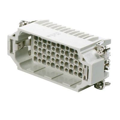 Rechteckiger, weißer elektrischer Steckverbinder mit mehreren runden Löchern, geeignet für industrielle Kabelanschlüsse.