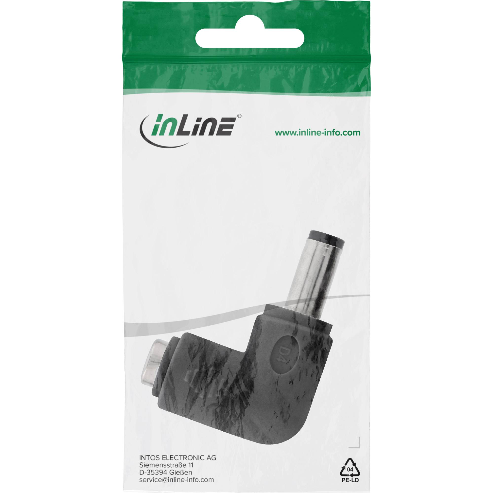 InLine® DC Adapter, 5,5 x 2,5mm DC Hohlstecker Stecker/Buchse gewinkelt schwarz