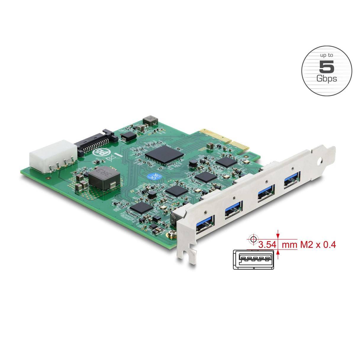 Delock PCI Express x4 Karte zu 4 x USB Typ-A Quad Channel Controller PCI-Express
