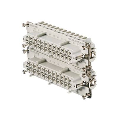 Ein zweireihiger elektrischer Steckverbinder mit nummerierten Kontaktpunkten, geeignet für die Installation in Kommunikationssystemen.