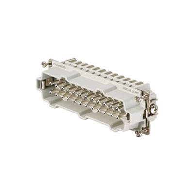 Ein rechteckiger elektrische Stecker mit mehreren Metallstiften. Verwendet für den Anschluss von elektronischen Geräten in Industrieumgebungen.