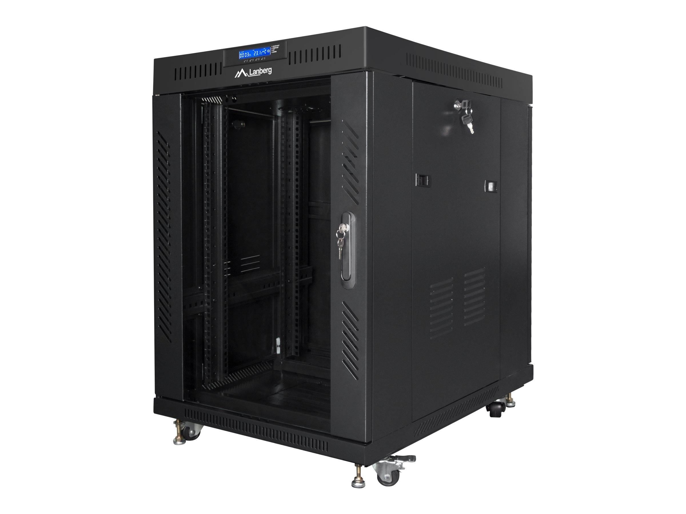 Lanberg Schrank Netzwerkschrank - mit 4 Lüfter, Display - Schwarz, RAL 9004 - 15U - 48.3 cm (19")