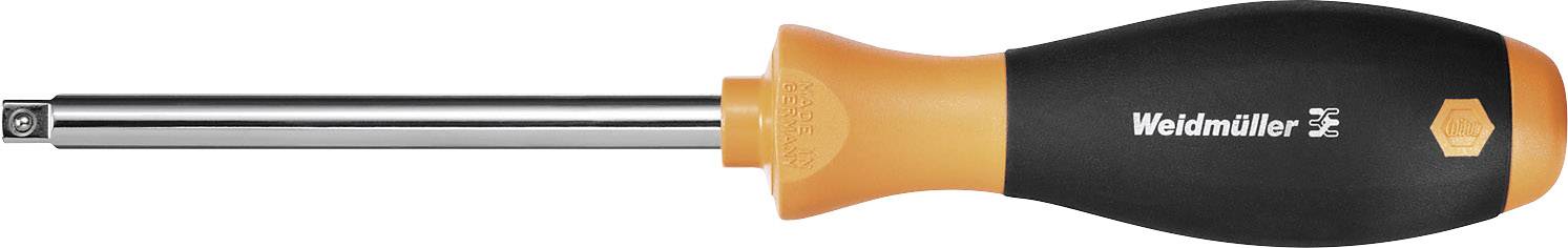 Ein Schraubendreher mit orange-schwarzem Griff und metallischem Schaft. Die Marke 'Weldmüller' ist auf dem Griff zu sehen.