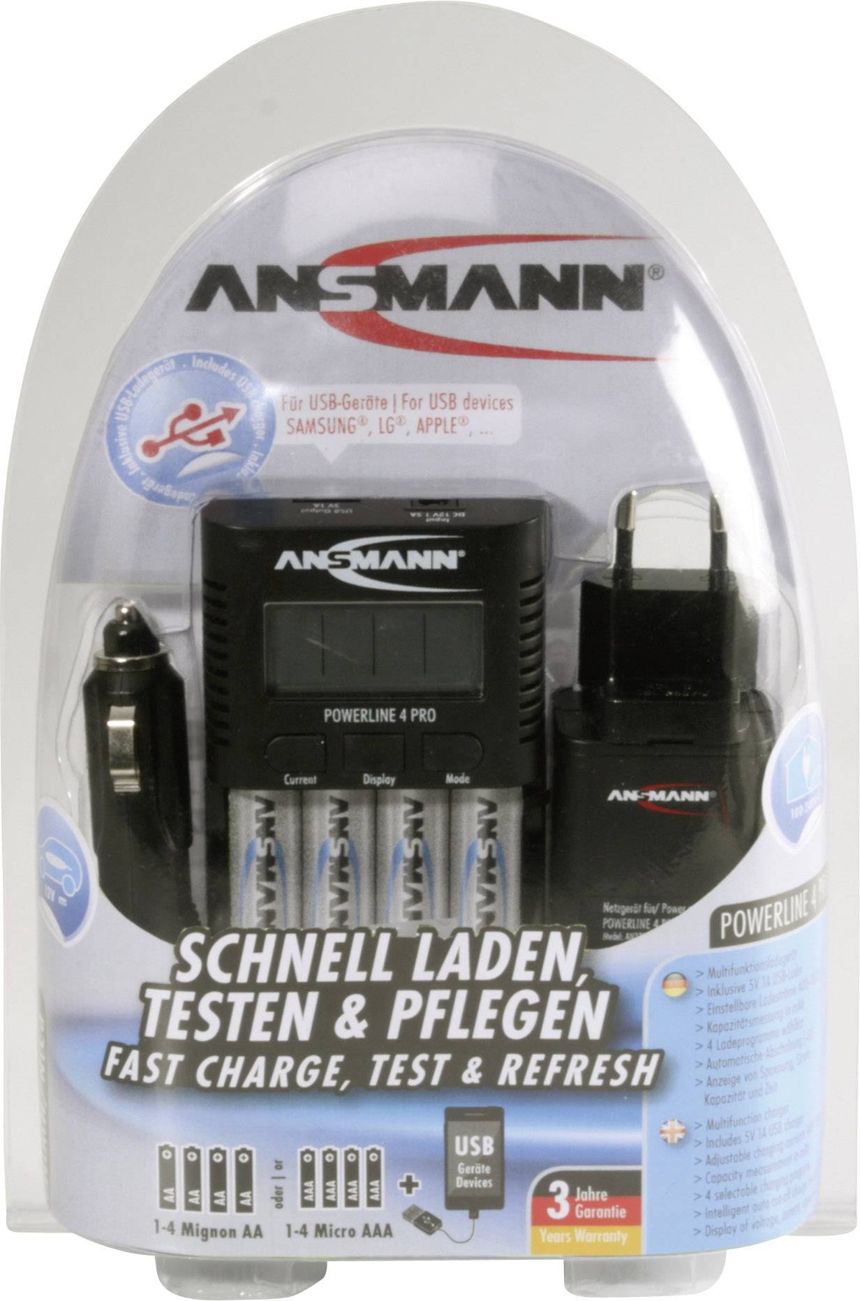Ansmann Powerline 4 Pro Rundzellen-Ladegerät NiCd, NiMH Micro (AAA), Mignon (AA)