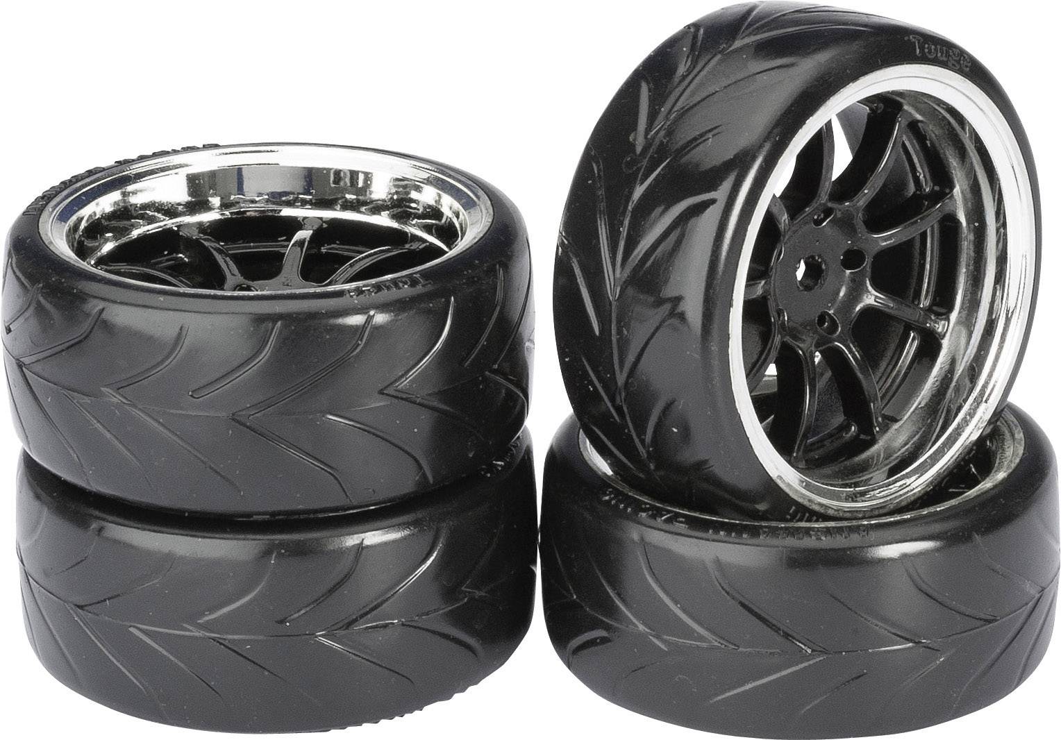 Absima 1:10 Straßenmodell Kompletträder Drifter A 9-Speichen Schwarz-Chrom 4 St.