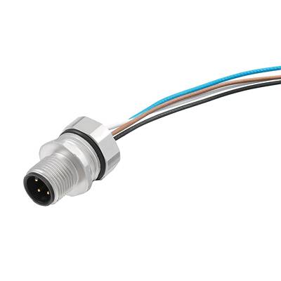 Metallischer Steckverbinder mit mehreren Drähten auf weißem Hintergrund, geeignet für industrielle Anwendungen und Signalübertragungen.