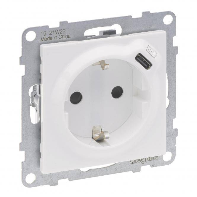 Legrand 765126 SEANO Schuko-Steckdose +USB-C m.Steckklemmen Ultraweiß