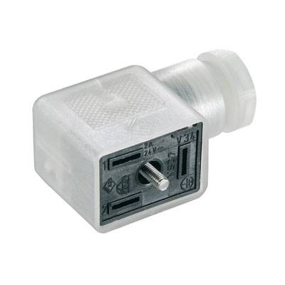 Kunststoff-Steckverbinder mit quadratischem, transparentem Gehäuse und schwarzen Kontakteinsätzen. Verfügt über 2/4-Wege Anschluss.
