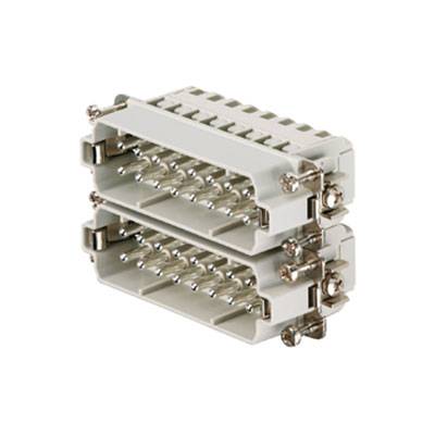 Doppeldecker-Steckverbinder mit mehreren Stiften und Befestigungsschrauben, meist für elektrische oder elektronische Verbindungen verwendet.