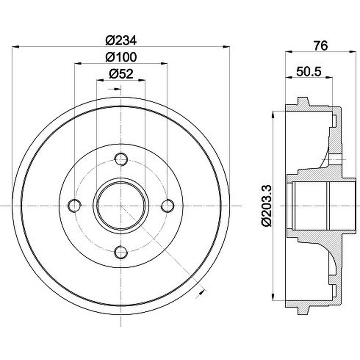 Bremstrommel Ø 234 mm Ø 12 mm HELLA passend für u.a. RENAULT CLIO