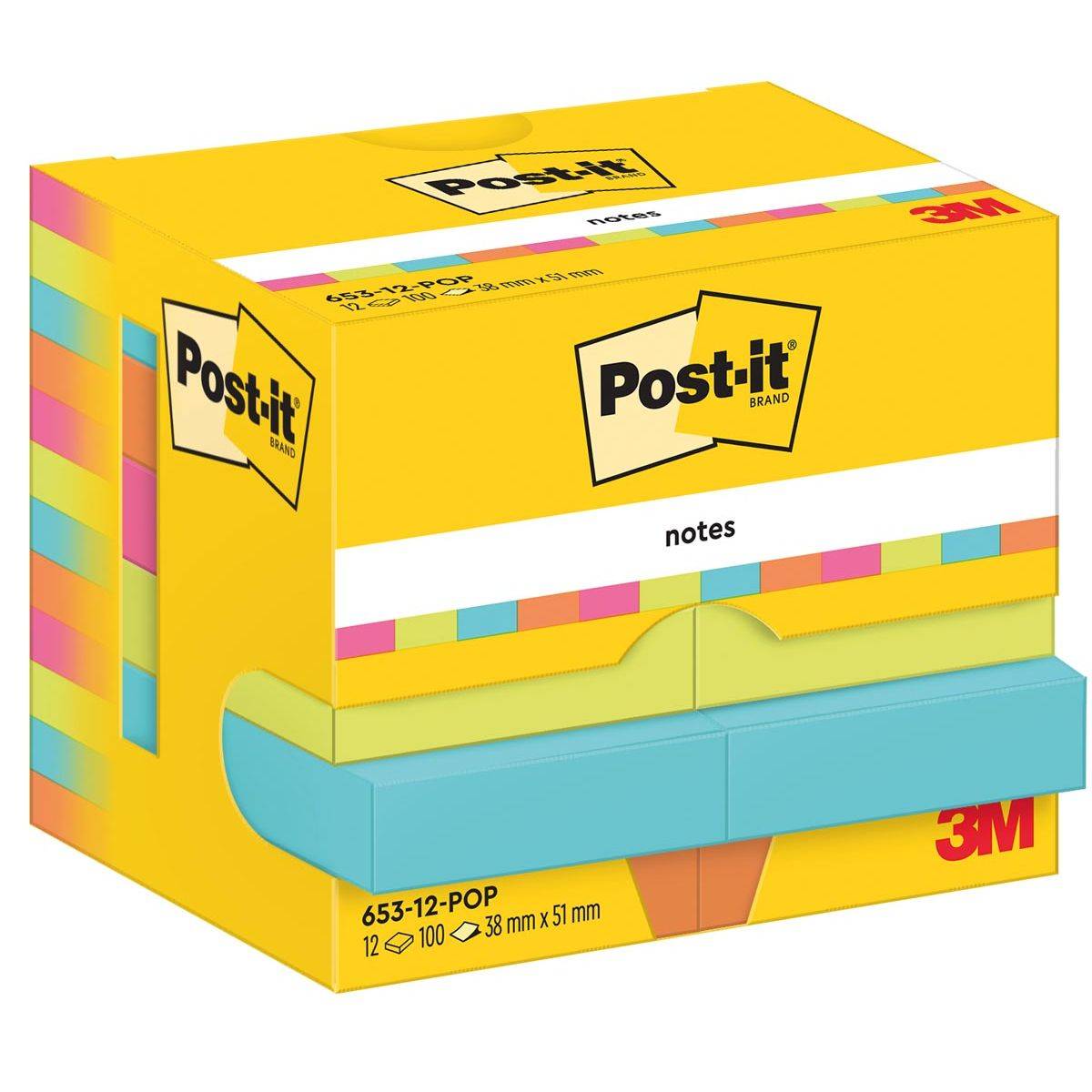 3M - Post-it 653-POP - Notizen - 38 x 51 mm - 1200 Blatt (12 x 100)