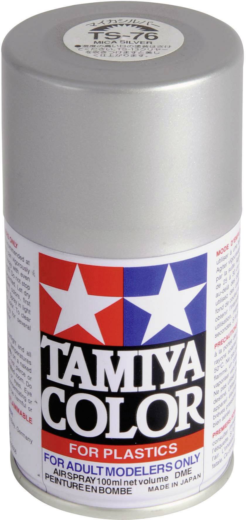 Graue Sprühdose Tamiya Color für Plastikmodelle, 100 ml. Aufschrift: 'FOR ADULT MODELERS ONLY'. Hergestellt in Japan.
