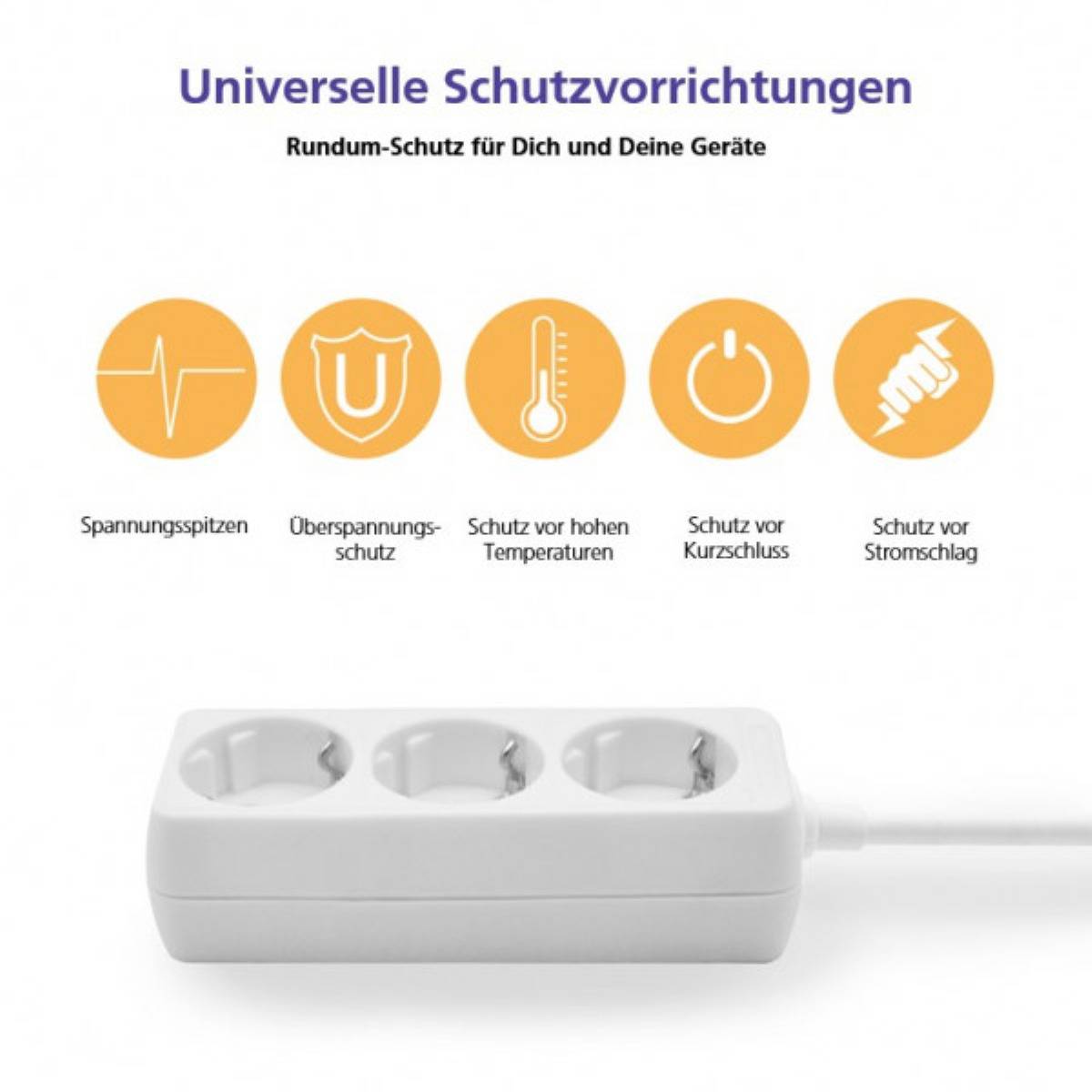 Helos CLASSIC - Steckdosenleiste - Wechselstrom 230 V - 4000 Watt - Ausgangsanschlüsse: 3 - 5 m Schnur