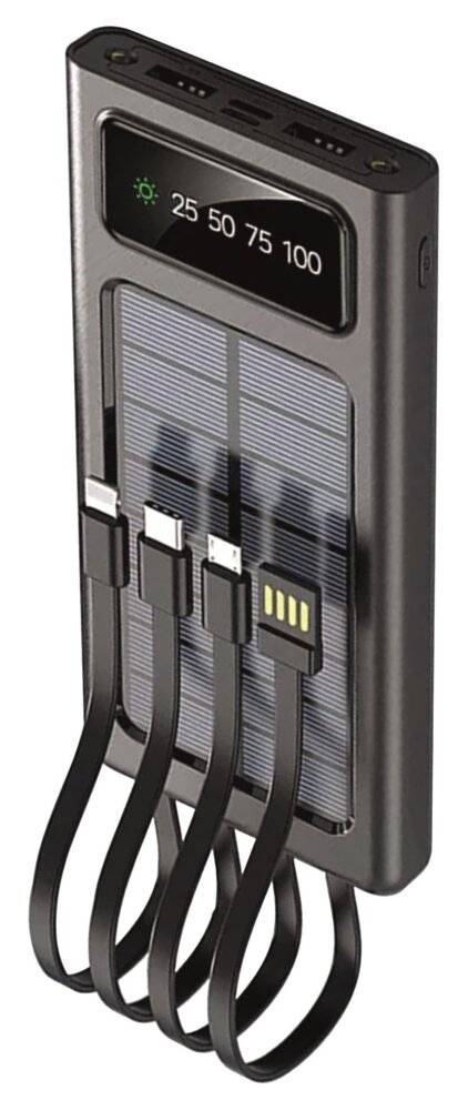 2GO Powerbank All In One 10000 mA inkl. 2x USB-A, LED Taschenlampe, Solarpanel 797371