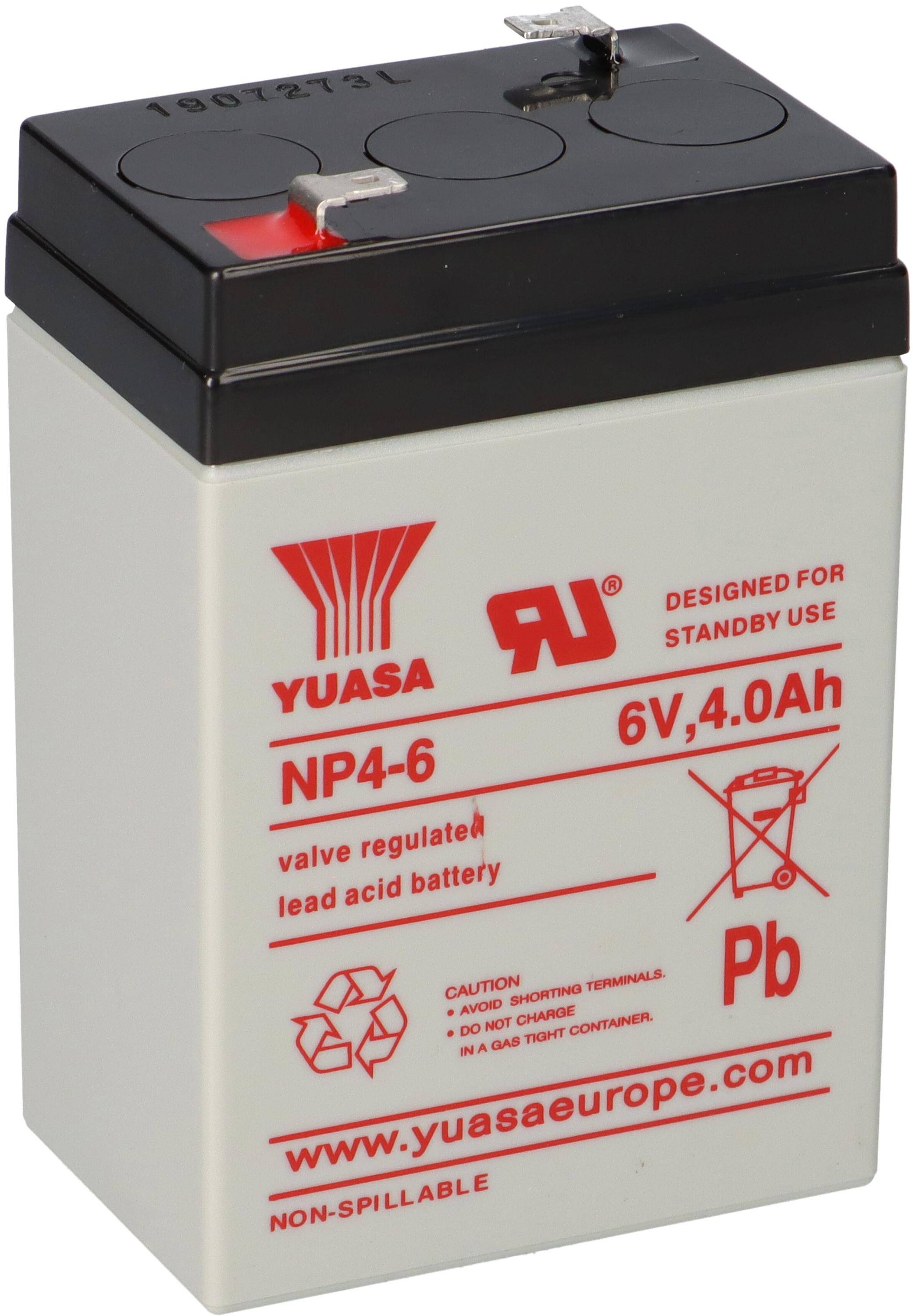 Yuasa NP4-6 AGM-Bleiakku 6V 4Ah – Faston F1 4,8 mm