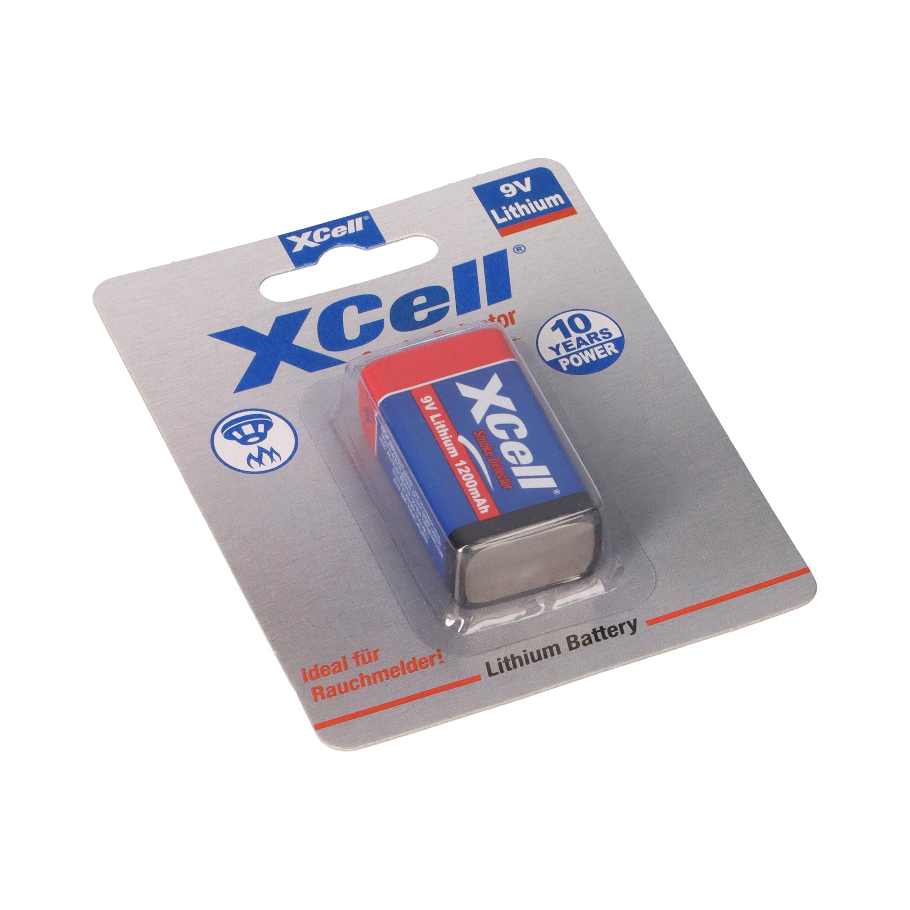 XCell X9V-B Lithium 9V Block Batterie 1200mAh im Blister - passend für Rauchmelder & Sicherheitstechnik