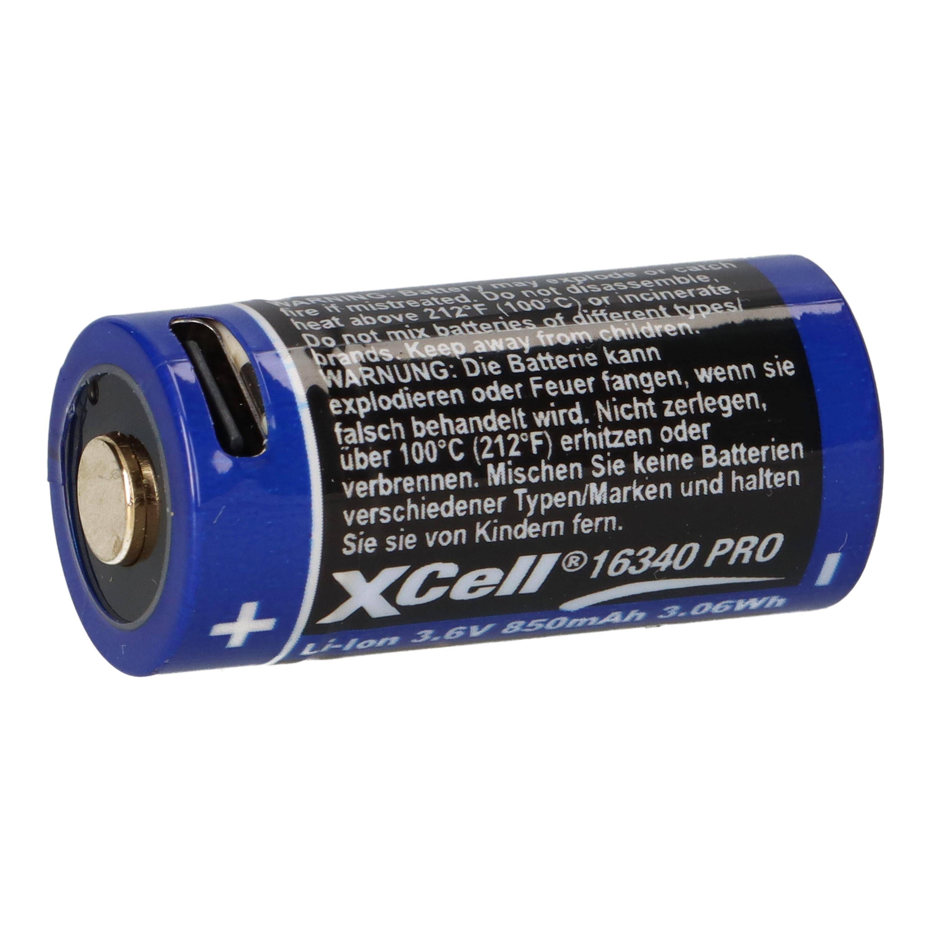 XCell 16340 Pro Li-Ion Akku 3,6V 850mAh USB-C – CR123A-Format