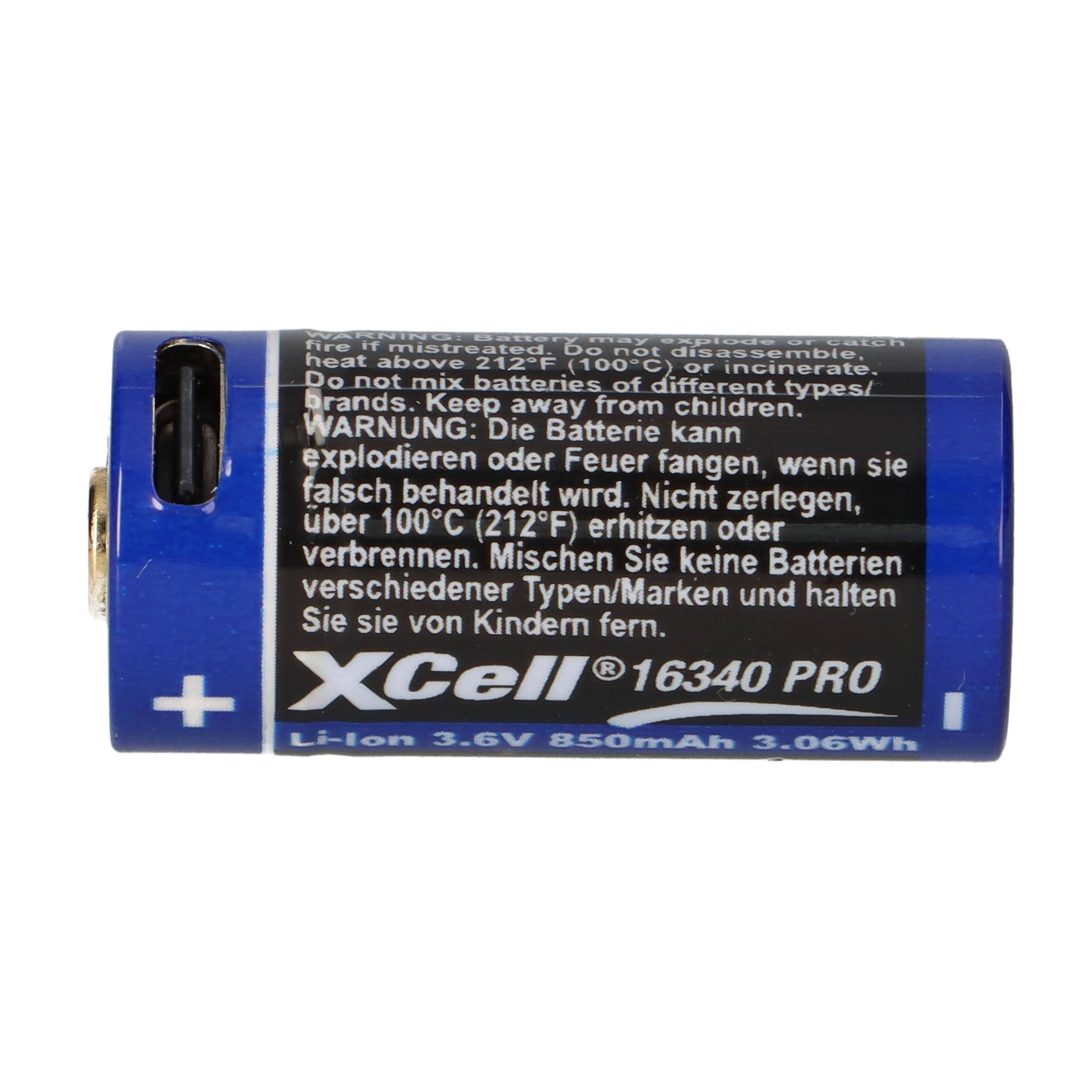 XCell 16340 Pro Li-Ion Akku 3,6V 850mAh USB-C – CR123A-Format