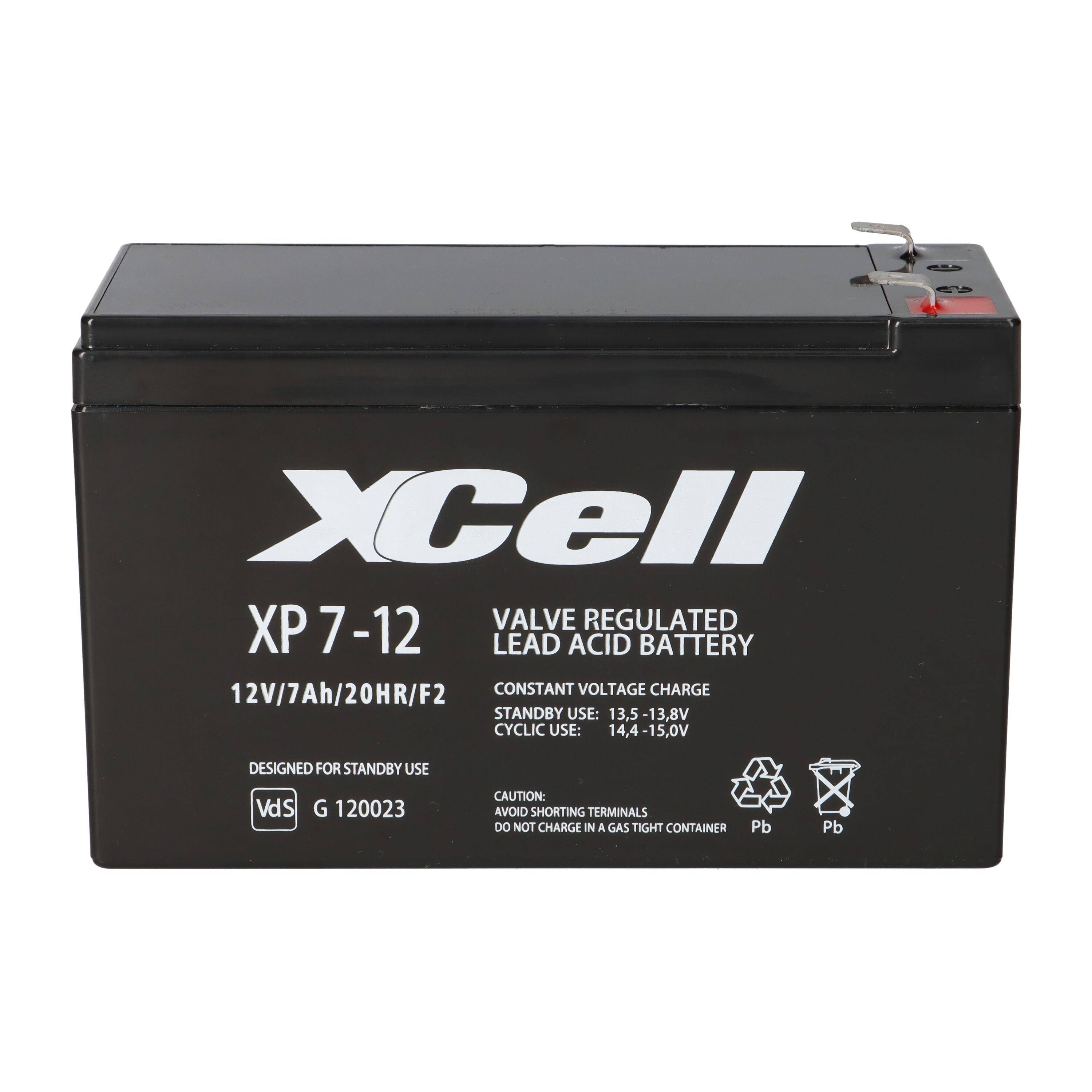 XCell XP7-12F2 AGM Bleiakku 12V 7Ah - T2 / Faston 6,3 mm - VdS G116061