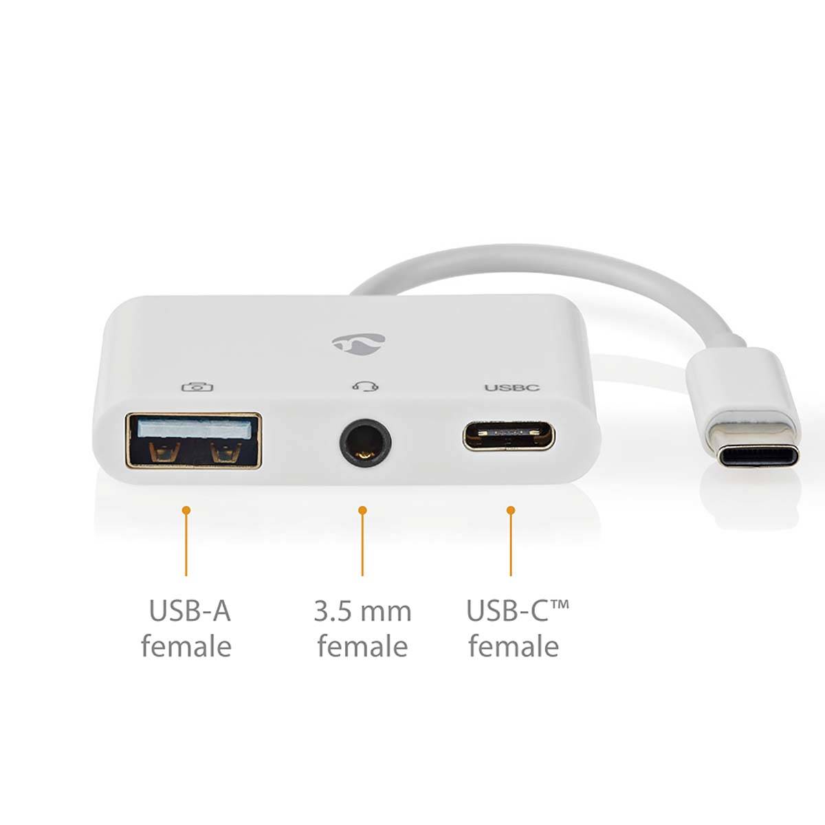 Nedis USB Multi-Port-Adapter | USB 2.0 | USB-C™ Stecker | USB-A Buchse / USB-C™ Buchse / 3.5 mm Buchse | 480 Mbps | 0.10