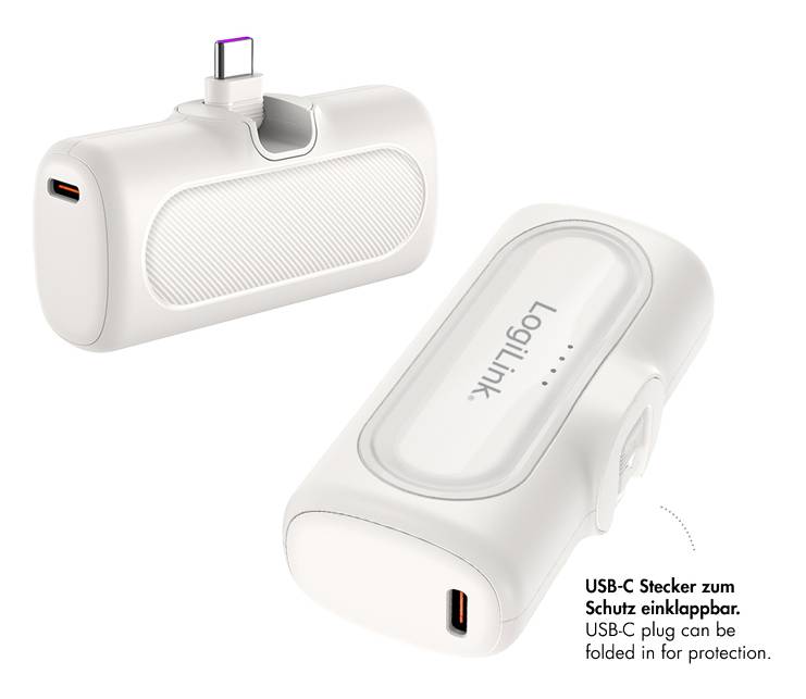 Logilink kompakte Powerbank 5000 mAh, 2x USB-C, weiß