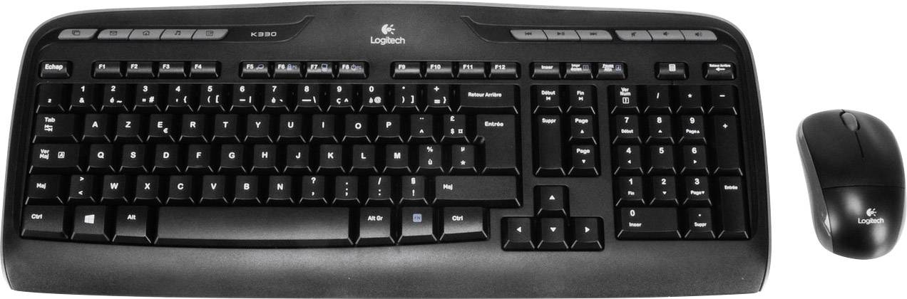 Logitech Wireless Combo MK330 USB Tastatur, Maus-Set Französisch, AZERTY Schwarz