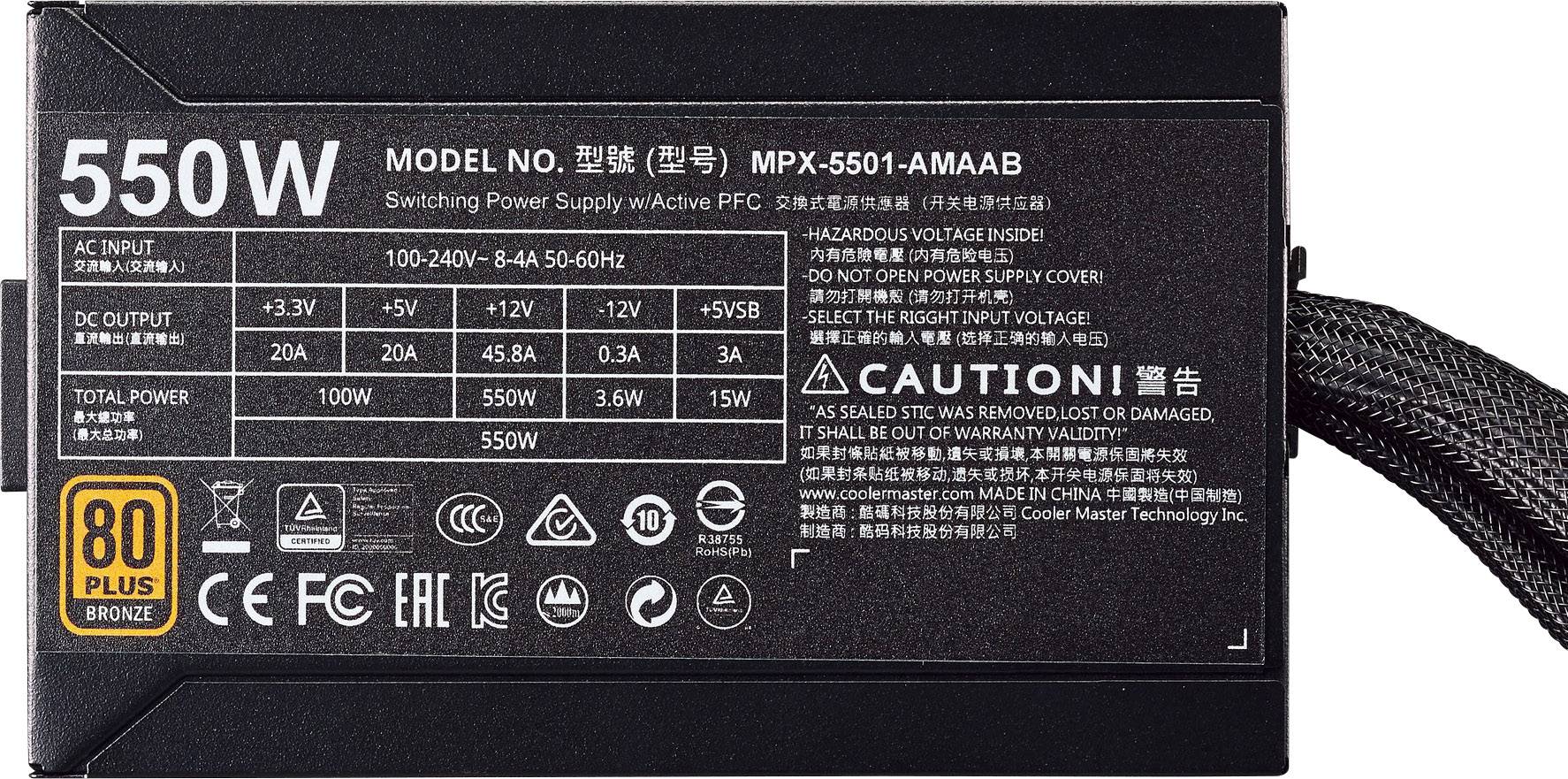 Cooler Master MasterWatt SemiMod PC Netzteil 550 W ATX 80PLUS® Bronze