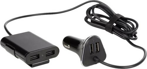 Kfz-Ladegerät mit 2 USB-Anschlüssen + 2 zusätzlichen USB-Anschlüssen für die Insassen im Fond