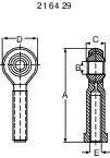 Technische Zeichnung eines mechanischen Bauteils mit Bemaßungen. Kennzeichnungen: D für Durchmesser, A, B, C, E für Höhe/Breite. Nummer oben: 216429.