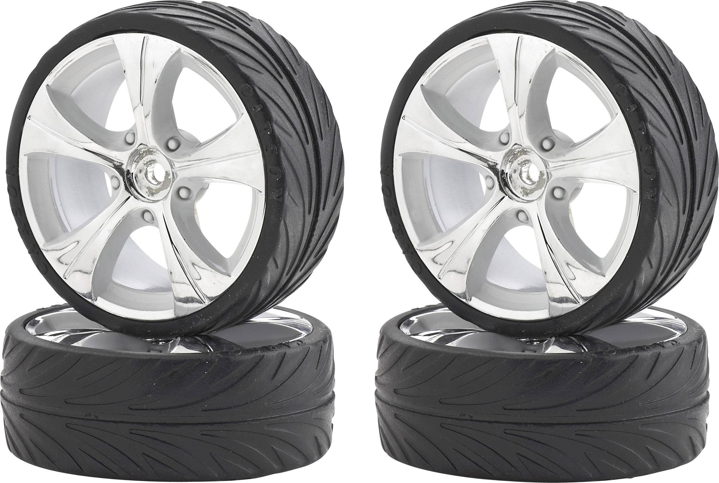 Carson Modellsport 1:10 Straßenmodell Kompletträder On-Road 5-Speichen Silber 4 St.