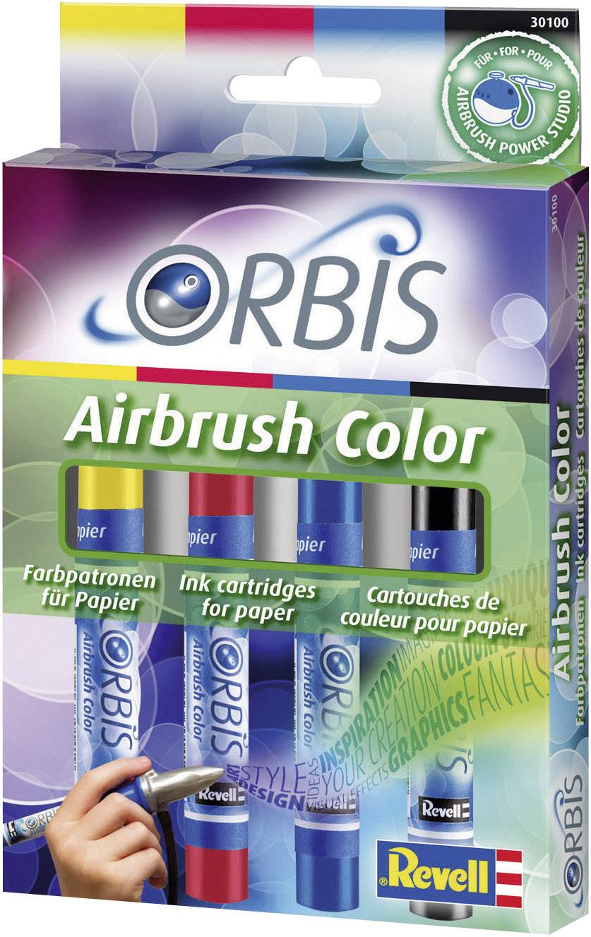 Orbis Airbrush Airbrush-Acrylfarbe Rot, Gelb, Blau, Schwarz Patronen 1 Set