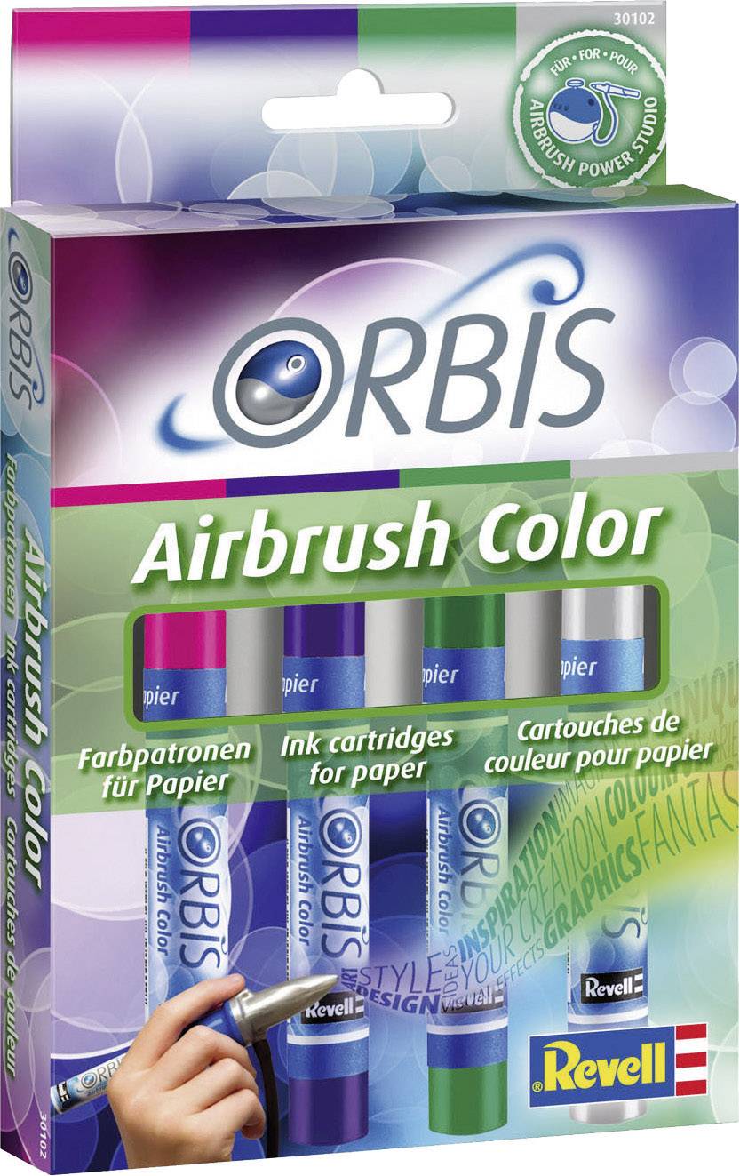 Orbis Airbrush Airbrush-Acrylfarbe Kirschrot, Lila, Dunkelgrün, Grau Patronen 1 Set