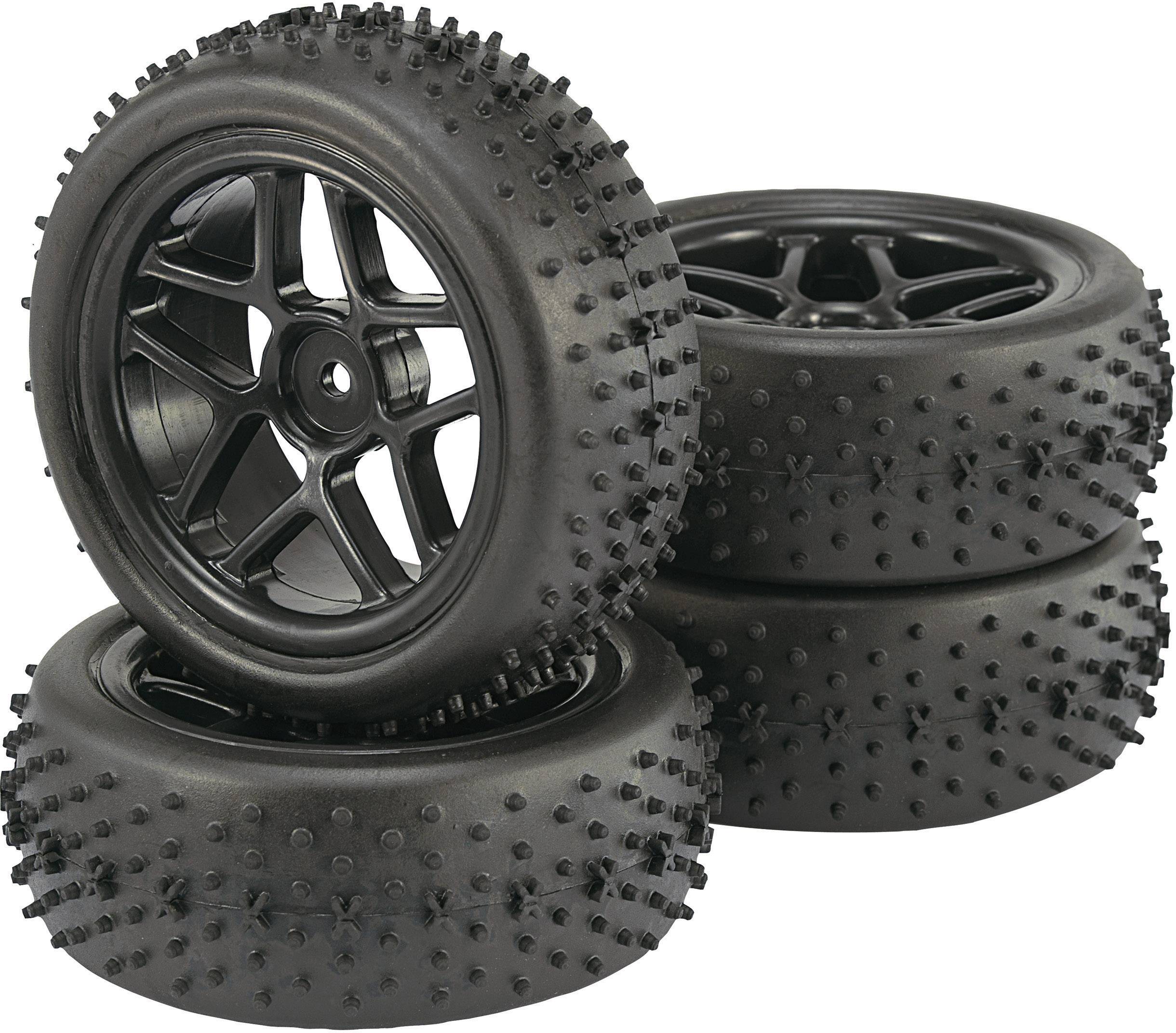 Reely 1:10 Buggy Kompletträder Spike 5-Doppelspeichen Schwarz 4St.